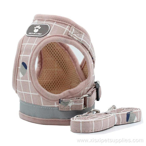 Breathable reflective plaid polyester puppy dog harness